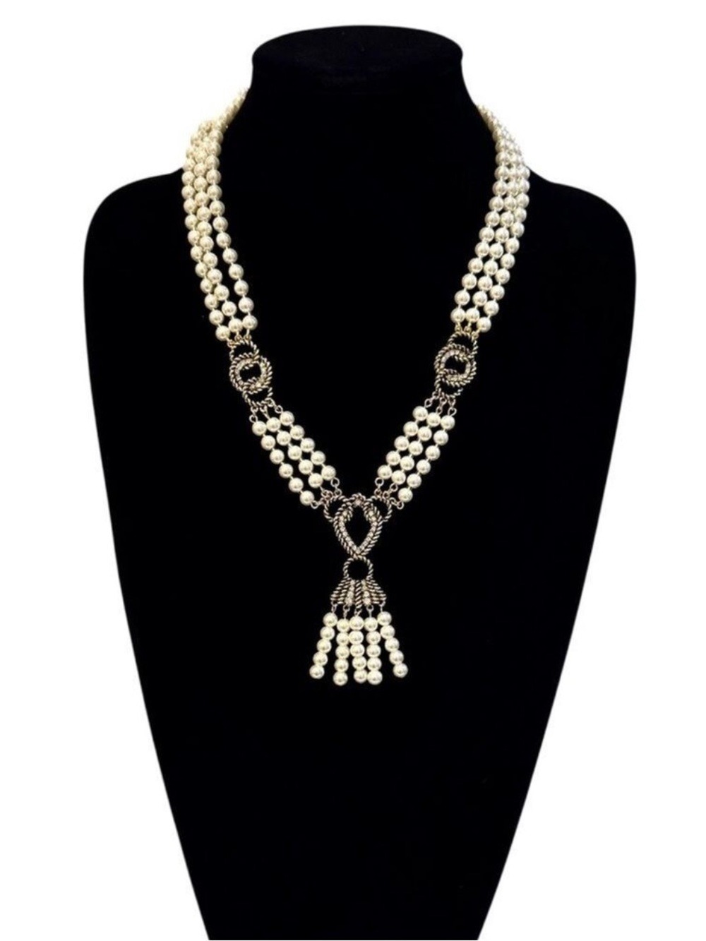 Luxury Multi-Strand Pearl Tassel Statement Collar Necklace with Ornate Detail